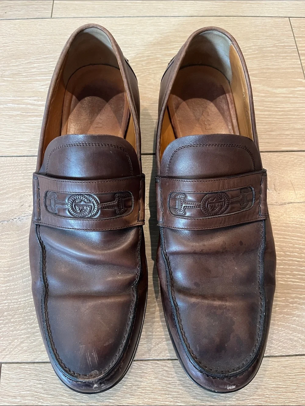 Gucci Brown Leather Horsebit Embossed Slip On Loafers Size 9 Men’s
